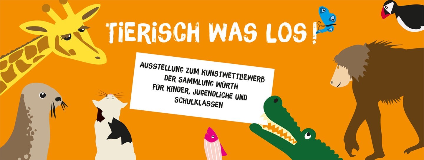Bannerbild für die Ausstellung zum Kunstwettbewerb "Tierisch was los!" in der Hirschwirtscheuer, Künzelsau