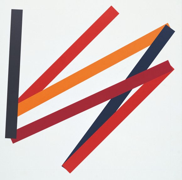 Ein Werk von François Morellet mit farbigen geometrischen Formen.